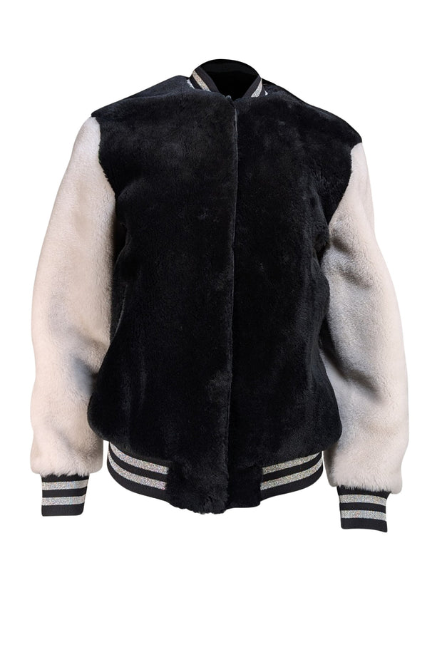 All Saints - Black & White Dyed Sheepskin Bomber Jacket Sz S