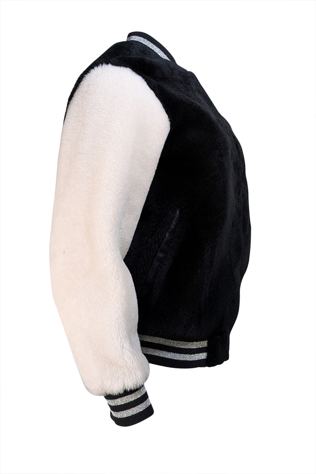 All Saints - Black & White Dyed Sheepskin Bomber Jacket Sz S