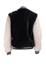 All Saints - Black & White Dyed Sheepskin Bomber Jacket Sz S