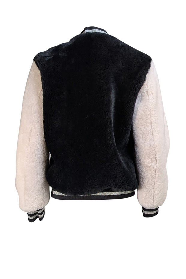 All Saints - Black & White Dyed Sheepskin Bomber Jacket Sz S
