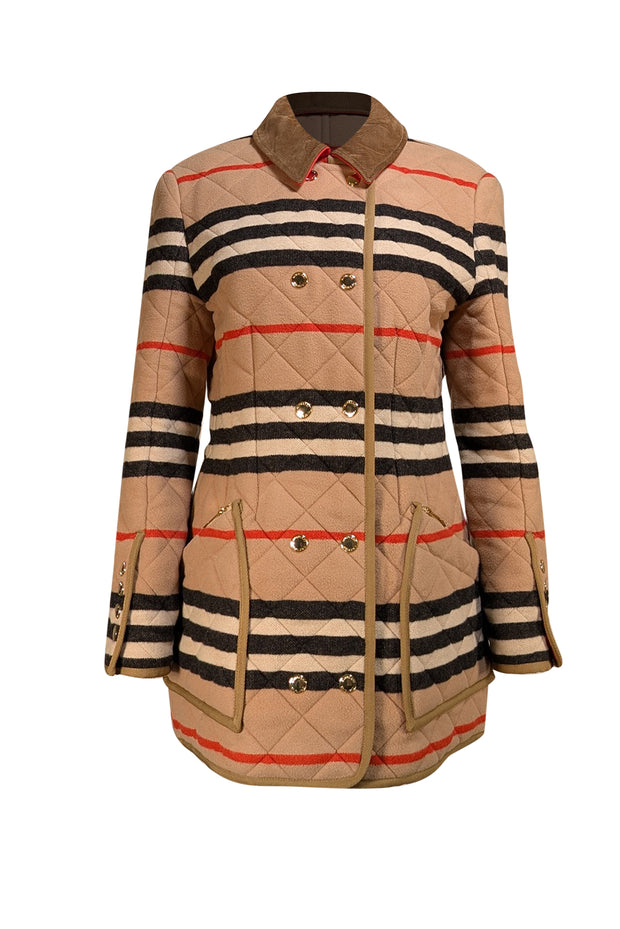 Burberry - Beige & Red Signature Plaid Quilted Wool Coat Sz XL