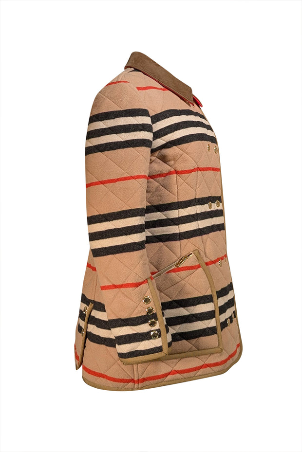 Burberry - Beige & Red Signature Plaid Quilted Wool Coat Sz XL
