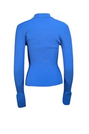 A.L.C. - Blue Ribbed Knit Collar Neckline Quarter Button Front Top Sz M - Current Boutique