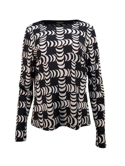 Tory Burch - Black & White Geometric Print Long Sleeve Top Sz M - Current Boutique
