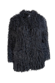 IRO - Black Lamb Fur Zipper Front Jacket Sz 8
