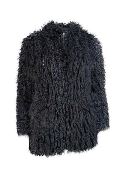 IRO - Black Lamb Fur Zipper Front Jacket Sz 8