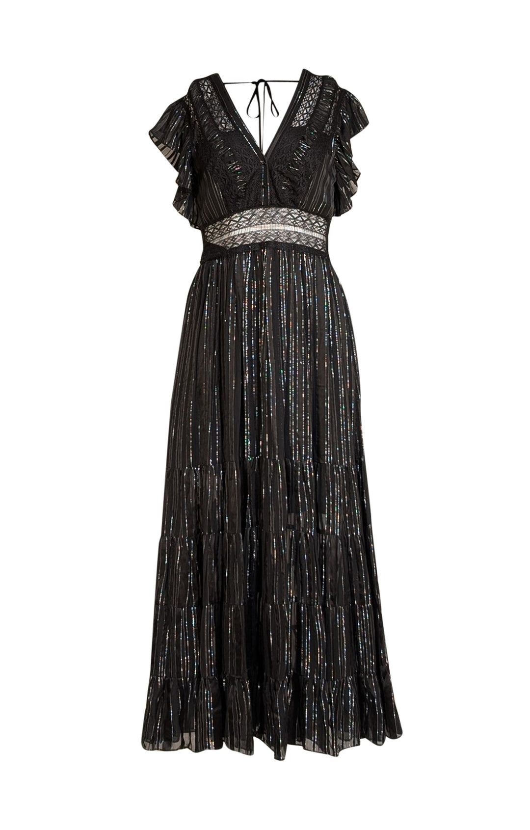 Sandro Black Silver Pinstripe Maxi Dress Sz Current Boutique