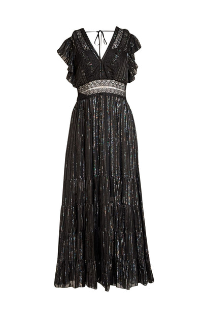 Sandro - Black & Silver Pinstripe Maxi Dress Sz 4 - Current Boutique