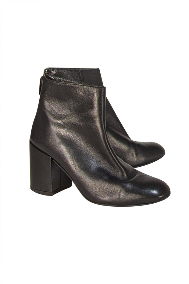 Stuart Weitzman - Black Leather Block Heel Short Boots Sz 8