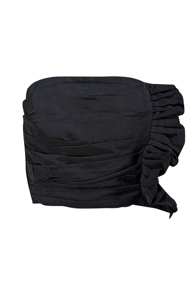 Sandro - Black Ruffle Detail Strapless Crop Top Sz 8 - Current Boutique