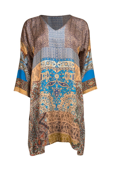 Johnny Was - Beige Multi Geometric Print Mini Dress Sz S - Current Boutique