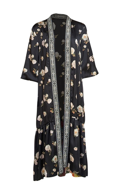 Alice & Olivia - Black & Multi Color Floral Reversible Kimono Top Sz M - Current Boutique