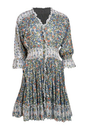 byTiMo Eyelet Short Sleeve Cotton Minidress in Green Garden