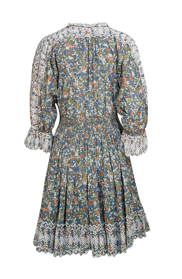 byTiMo Eyelet Short Sleeve Cotton Minidress in Green Garden