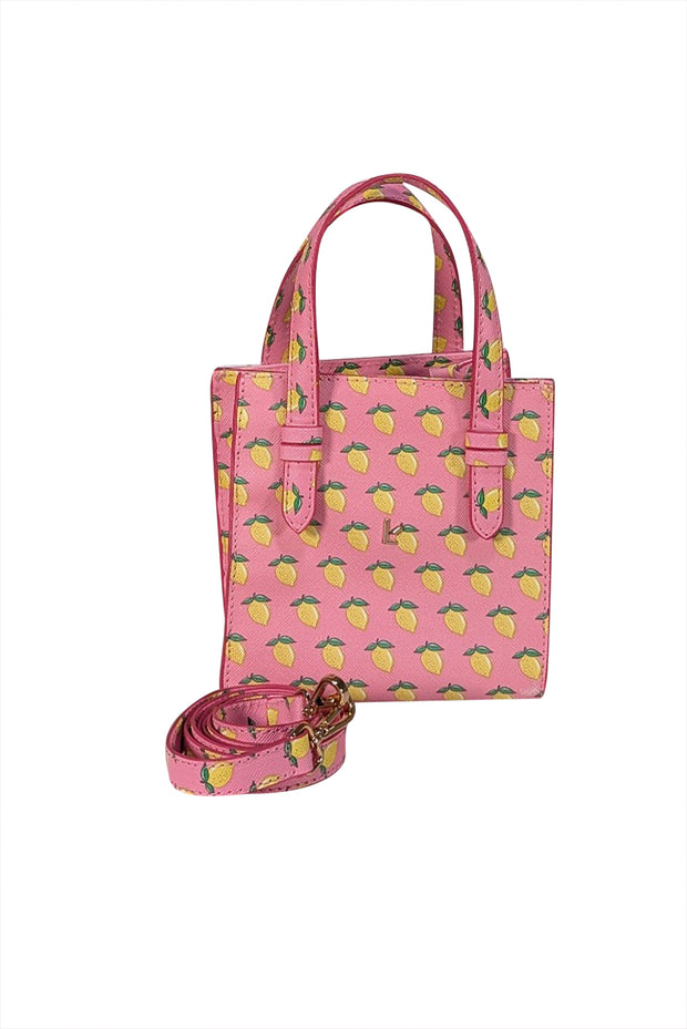 Larroude - Pink Lemon Print Mini Satchel Bag - Current Boutique