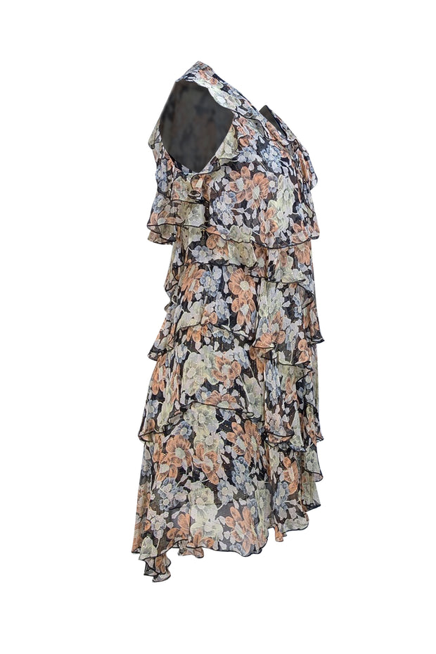 The Kooples - Green, Black, Orange Floral Sleeveless Dress Sz 6