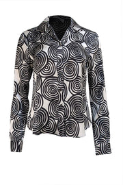 Lafayette 148 - White & Black Swirl Print Silk Button Down Shirt Sz 4