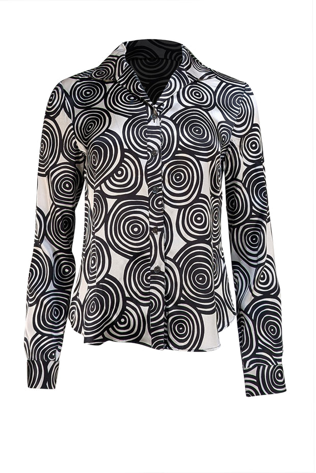 Lafayette 148 - White & Black Swirl Print Silk Button Down Shirt Sz 4