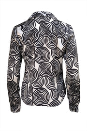 Lafayette 148 - White & Black Swirl Print Silk Button Down Shirt Sz 4