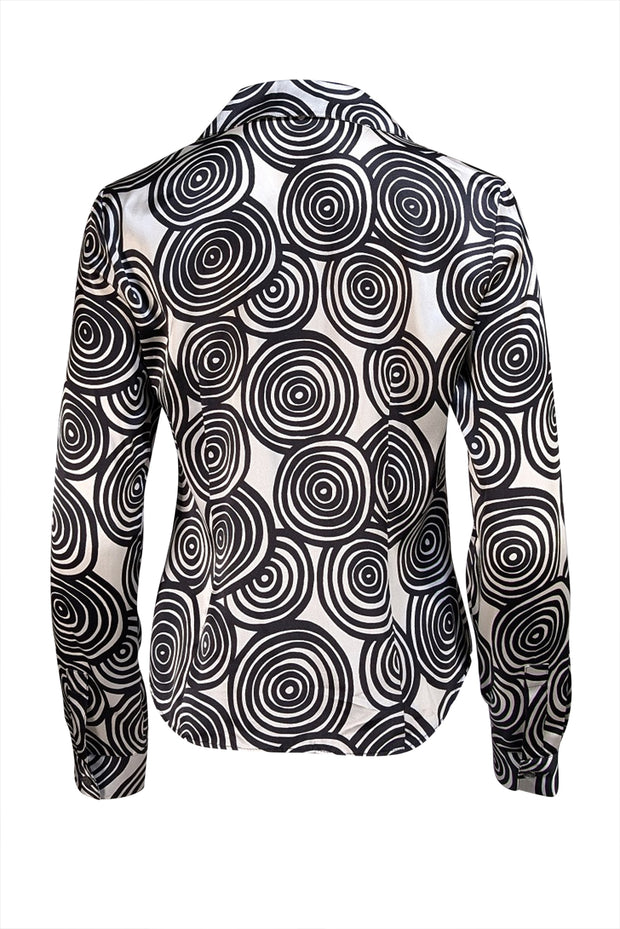 Lafayette 148 - White & Black Swirl Print Silk Button Down Shirt Sz 4
