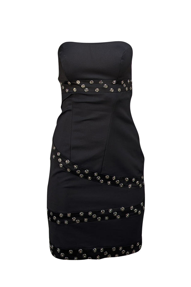 Flavio Castellani - Black w/Snap Button Strapless Mini Dress Sz 4 - Current Boutique