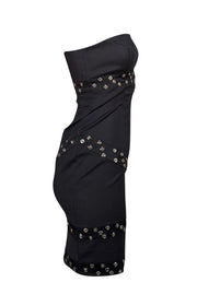 Flavio Castellani - Black w/Snap Button Strapless Mini Dress Sz 4 - Current Boutique