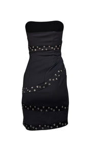 Flavio Castellani - Black w/Snap Button Strapless Mini Dress Sz 4 - Current Boutique