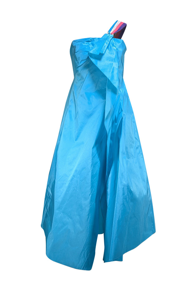 Peter Pilotto - Aqua Blue One Shoulder Taffeta Dress Sz 10 - Current Boutique