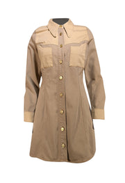 Ganni - Brown Color Block Denim Mini "Ola" Dress Sz 8 - Current Boutique