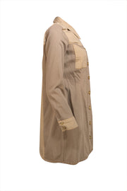 Ganni - Brown Color Block Denim Mini "Ola" Dress Sz 8 - Current Boutique