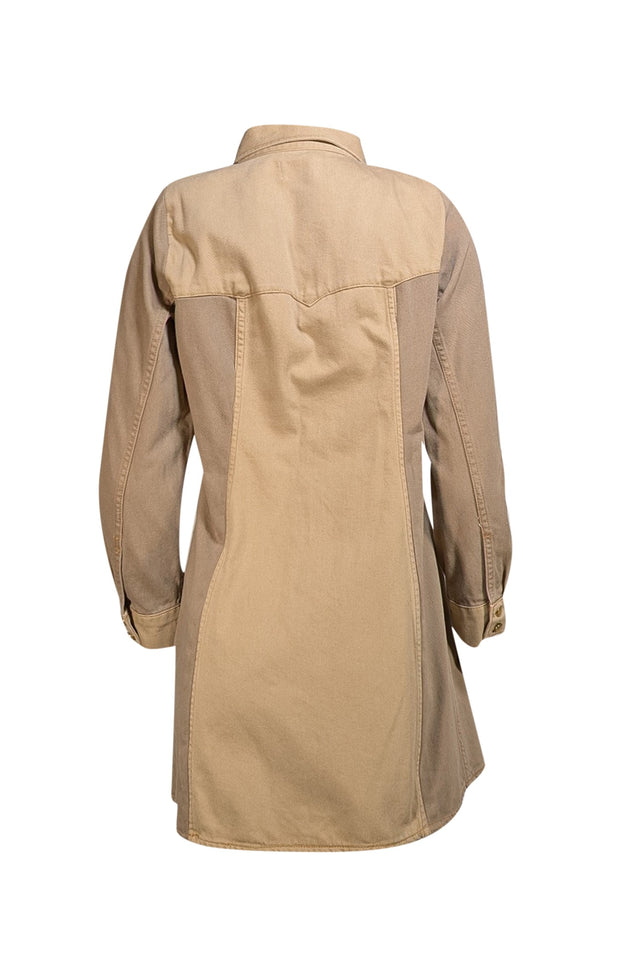 Ganni - Brown Color Block Denim Mini "Ola" Dress Sz 8 - Current Boutique