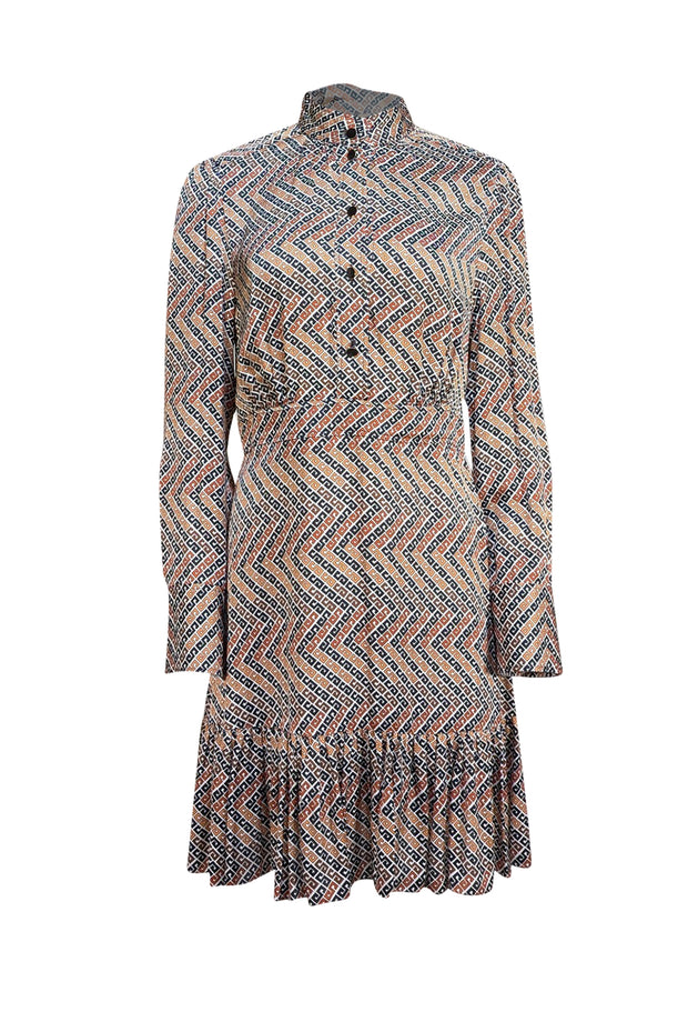 Sandro - Brown & Multi Color Geometric Print Dress Sz S - Current Boutique