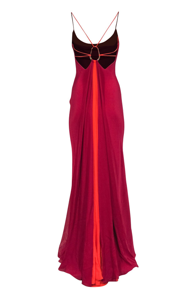 Current Boutique-CUSHNIE - Red & Orange Color-block Sleeveless Gown Sz 4