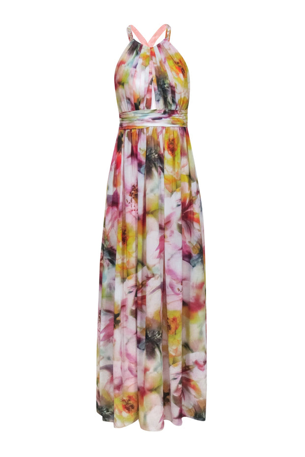 Current Boutique-Cache - Pink & Multi Color Floral Print Maxi Formal Dress Sz 4