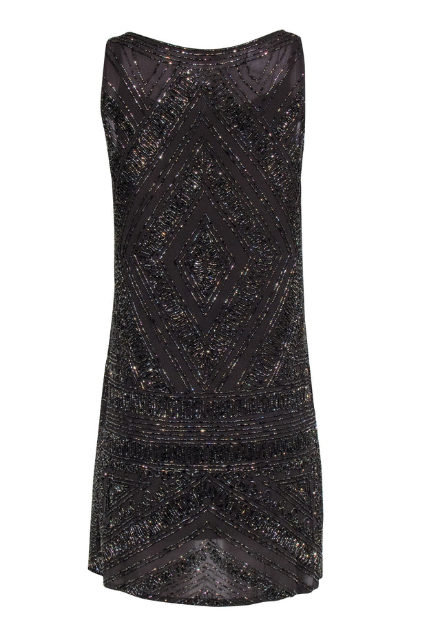 Current Boutique-Calypso - Brown Beaded Sleeveless Shift Dress Sz S