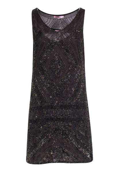 Current Boutique-Calypso - Brown Beaded Sleeveless Shift Dress Sz S