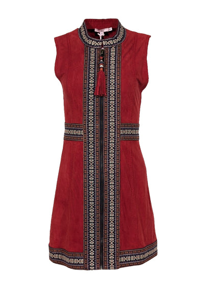 Current Boutique-Calypso - Rust Red Suede Sleeveless Dress w/ Embroidered Trim Detail Sz XS