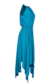 Current Boutique-Calypso - Turquoise Satin Pleated Halter Neck Dress Sz S