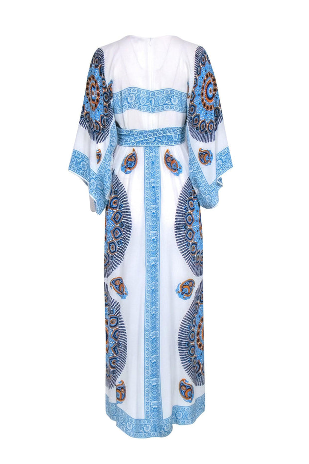Current Boutique-Calypso - White, Blue, & Gold Print Maxi Dress Sz XS