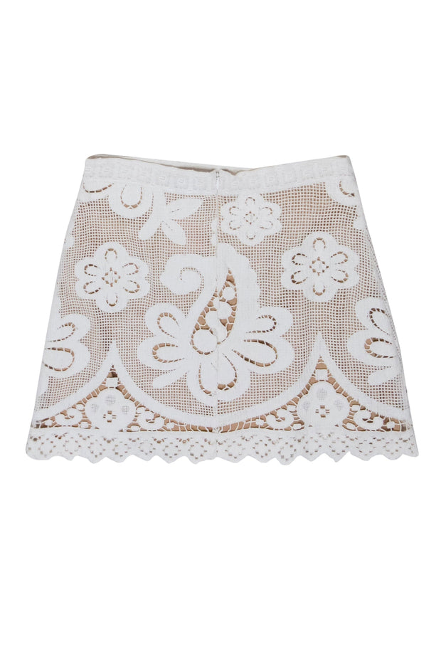 Current Boutique-Calypso - White Crochet Lace Skirt Sz S