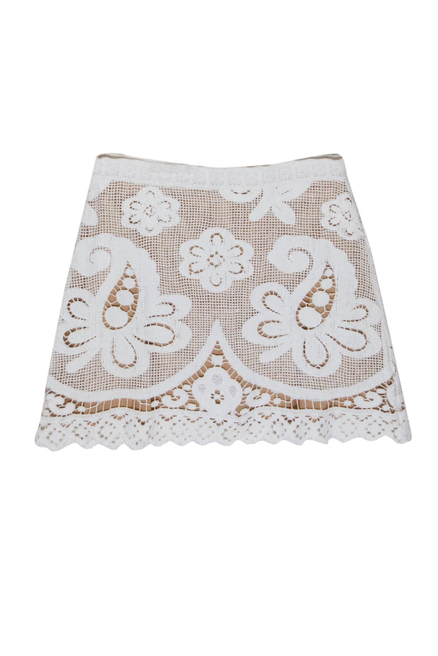 Current Boutique-Calypso - White Crochet Lace Skirt Sz S