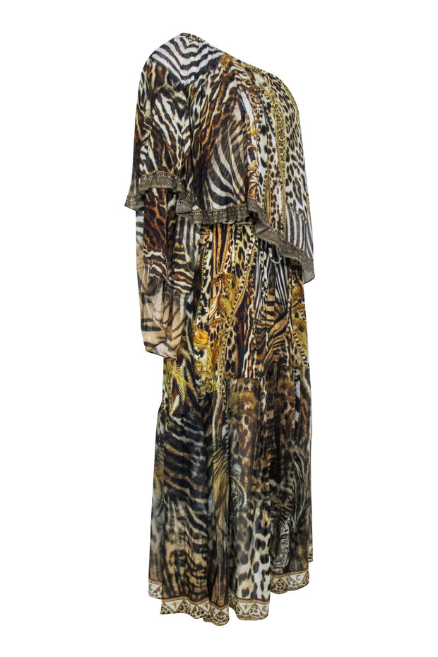 Current Boutique-Camilla - Brown Leopard & Tiger Print Off The Shoulder Maxi Dress Sz S