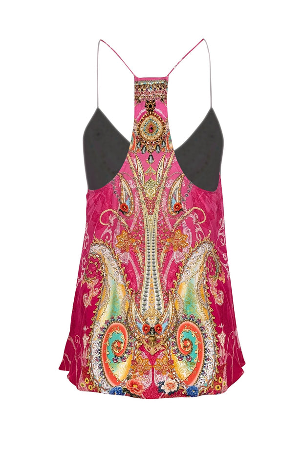 Current Boutique-Camilla - Pink & Multicolor Print Rhinestone Embellished Sleeveless Top Sz S