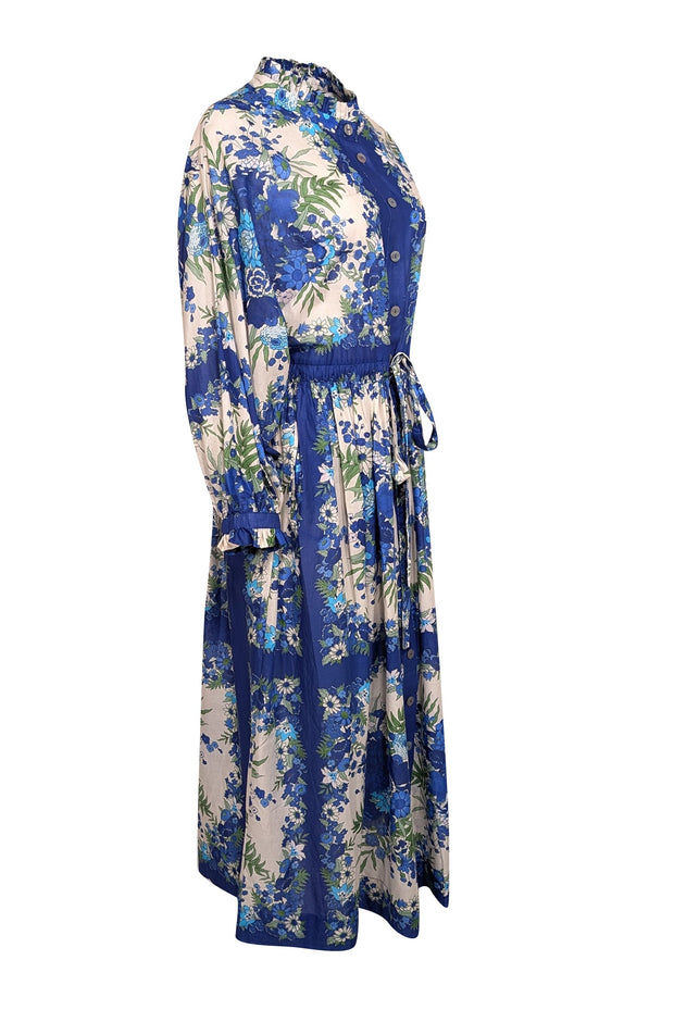 Current Boutique-Cara Cara - Blue, Beige, & Green Floral Print Cotton Maxi Dress Sz XL