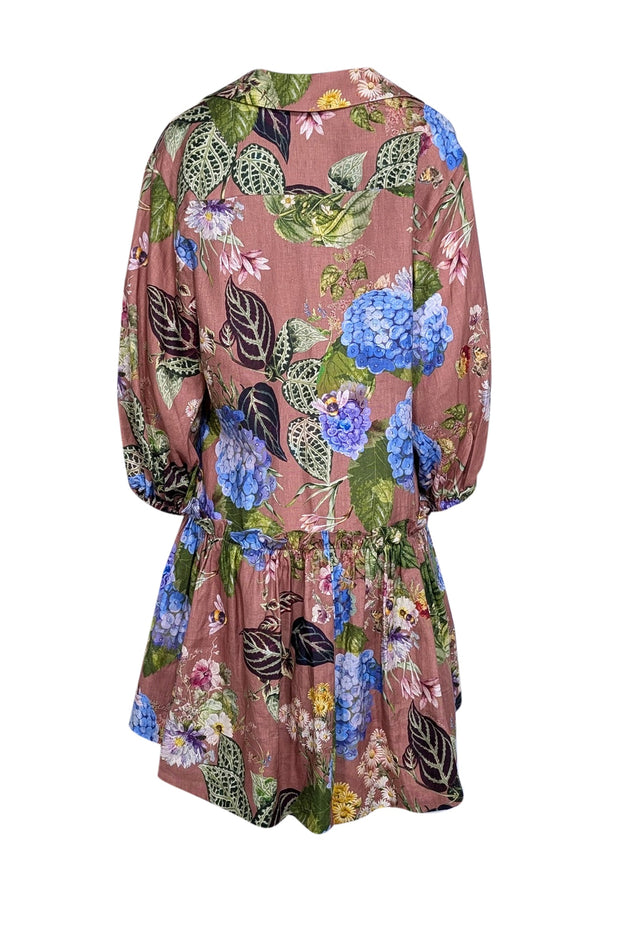 Current Boutique-Cara Cara - Caramel Brown w/ Multicolor Floral Print Linen Mini Dress Sz XL