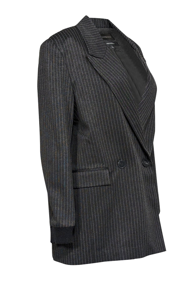 Current Boutique-Carbon38 - Grey Pin Stripe Oversized Blazer w/ Ribbed Cuffs Sz M