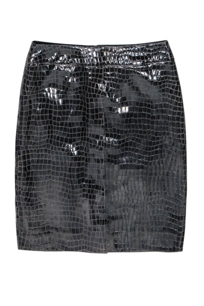 Current Boutique-Carlisle - Black & Brown Croc Embossed Patent Leather Skirt Sz 8