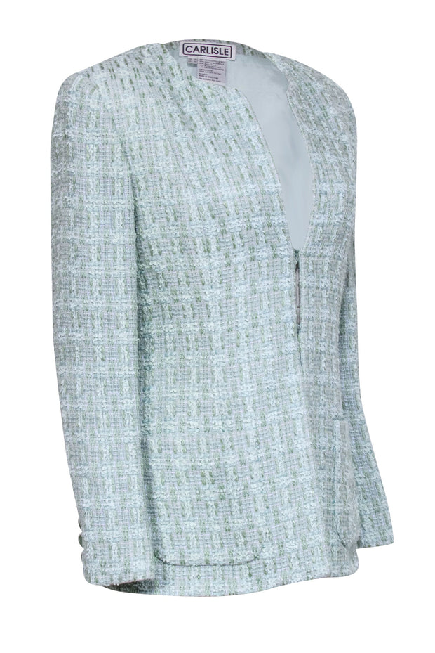 Current Boutique-Carlisle - Light Green & White Metallic Tweed Jacket Sz 10