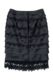 Current Boutique-Carmen Marc Valvo - Black Silk & Lace Layered Skirts Sz 4