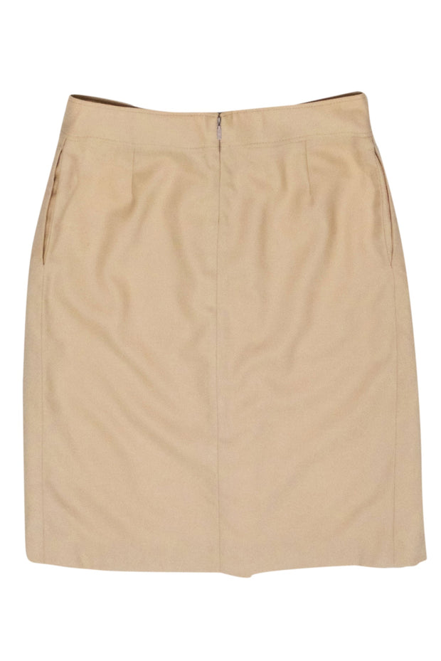 Current Boutique-Carolina Herrera - Beige Wool Blend Faux Wrap Skirt Sz 6